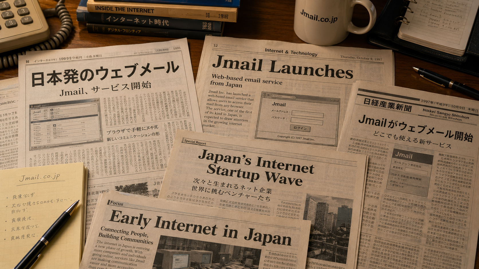 日本の初期インターネットに関する新聞切り抜きの資料イメージ
